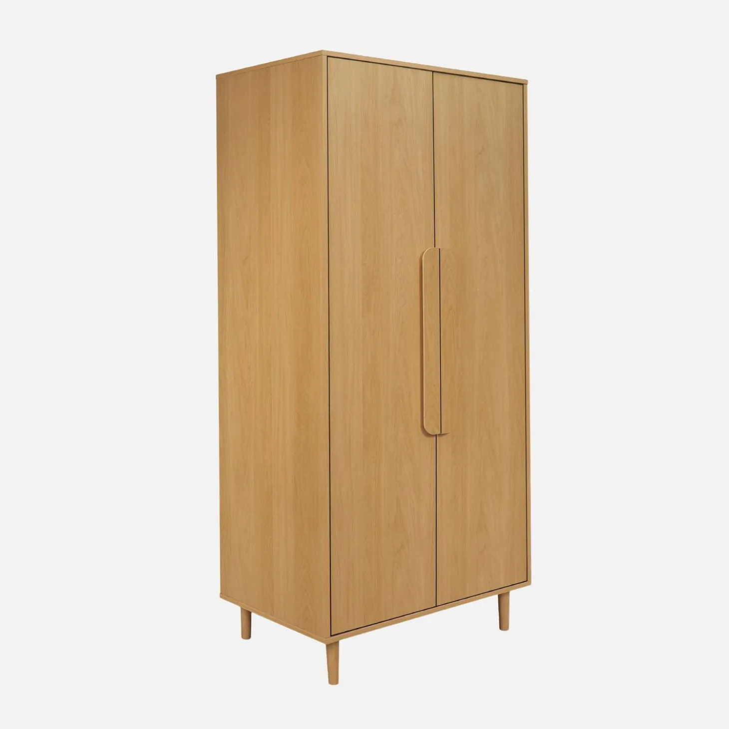 Kleiderschrank im Holzlook mit 2 Türen, Regalen und Kleiderstange
