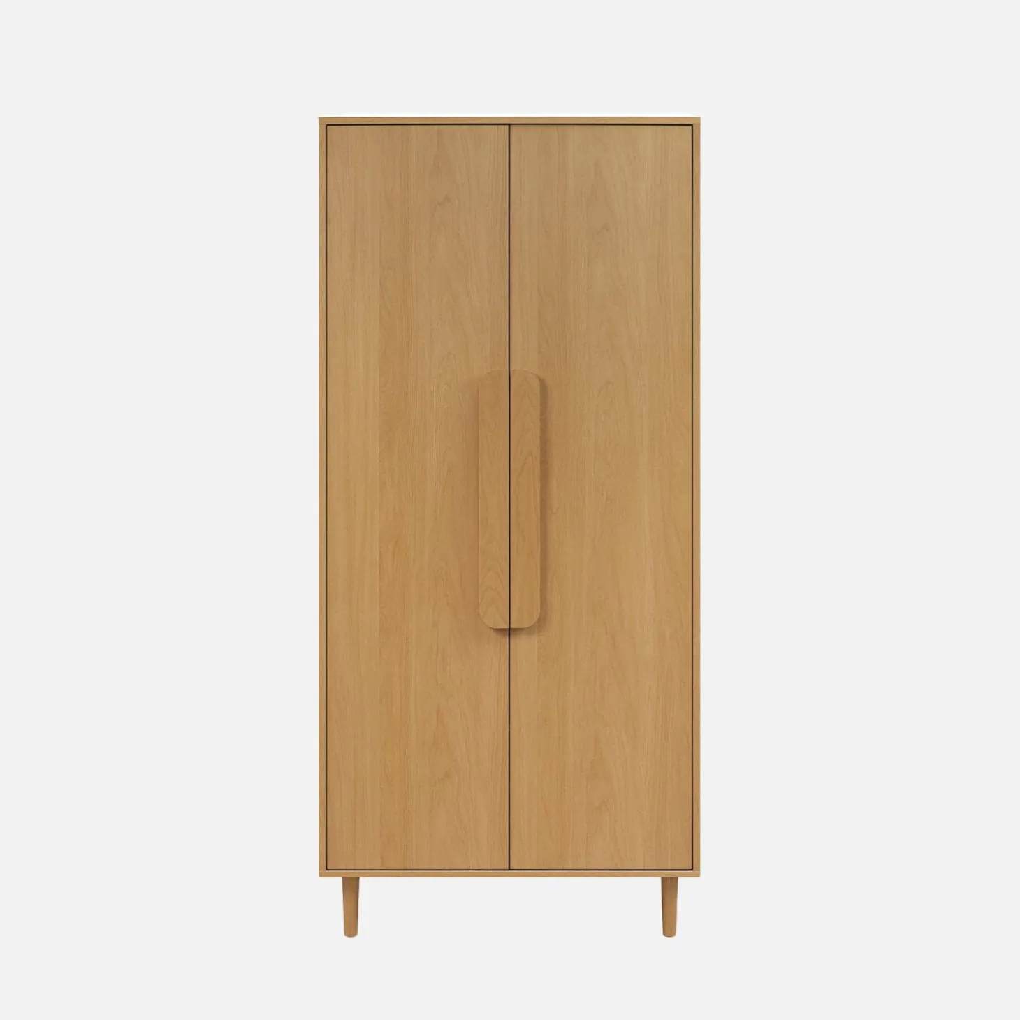 Kleiderschrank im Holzlook mit 2 Türen, Regalen und Kleiderstange