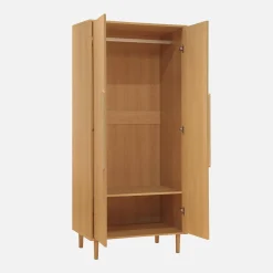 Kleiderschrank im Holzlook mit 2 Türen, Regalen und Kleiderstange