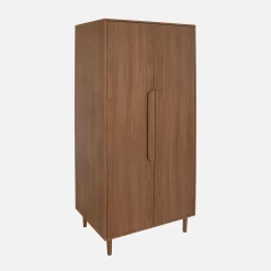 Kleiderschrank im Holzlook mit 2 Türen, Regalen und Kleiderstange