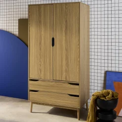 Kleiderschrank im Vintage-Stil mit Holzdekor, 2 Türen