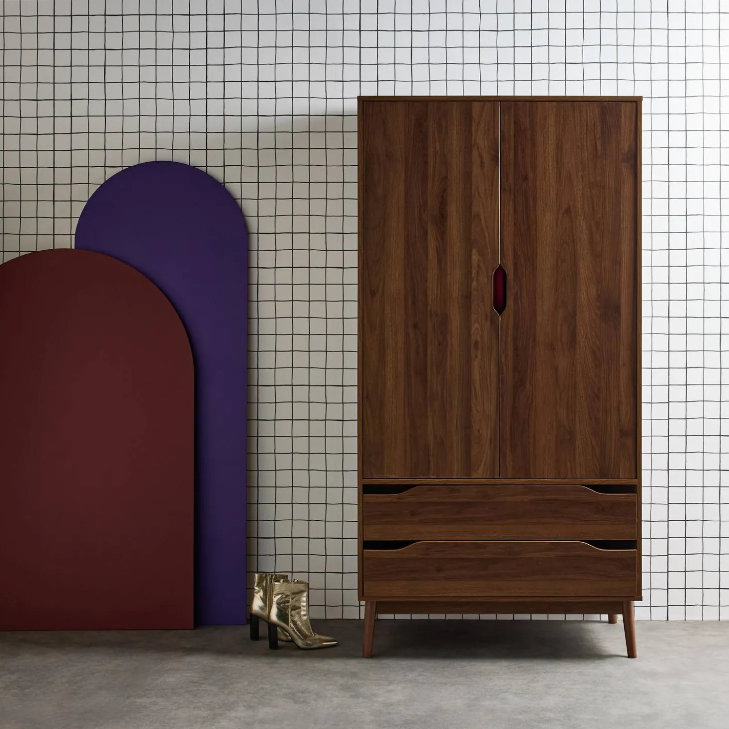 Kleiderschrank im Vintage-Stil mit Holzdekor, 2 Türen