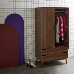 Kleiderschrank im Vintage-Stil mit Holzdekor, 2 Türen