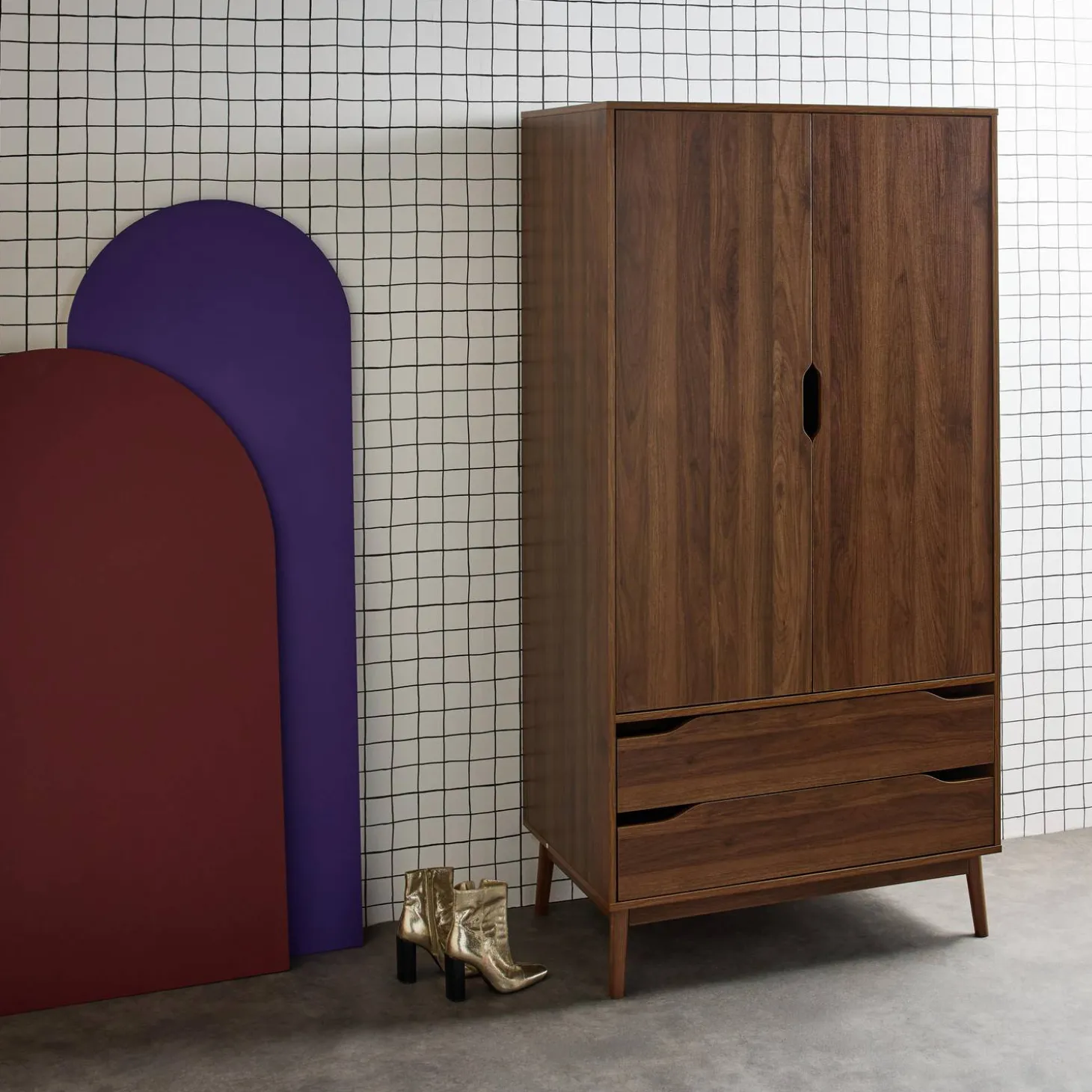 Kleiderschrank im Vintage-Stil mit Holzdekor, 2 Türen