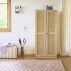 Kleiderschrank mit Rattan-Geflecht und Holzdekor, 2 Türen mit Kleiderstange