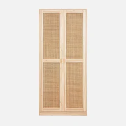 Kleiderschrank mit Rattan-Geflecht und Holzdekor, 2 Türen mit Kleiderstange