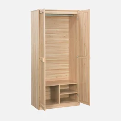 Kleiderschrank mit Rattan-Geflecht und Holzdekor, 2 Türen mit Kleiderstange