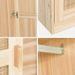 Kleiderschrank mit Rattan-Geflecht und Holzdekor, 2 Türen mit Kleiderstange
