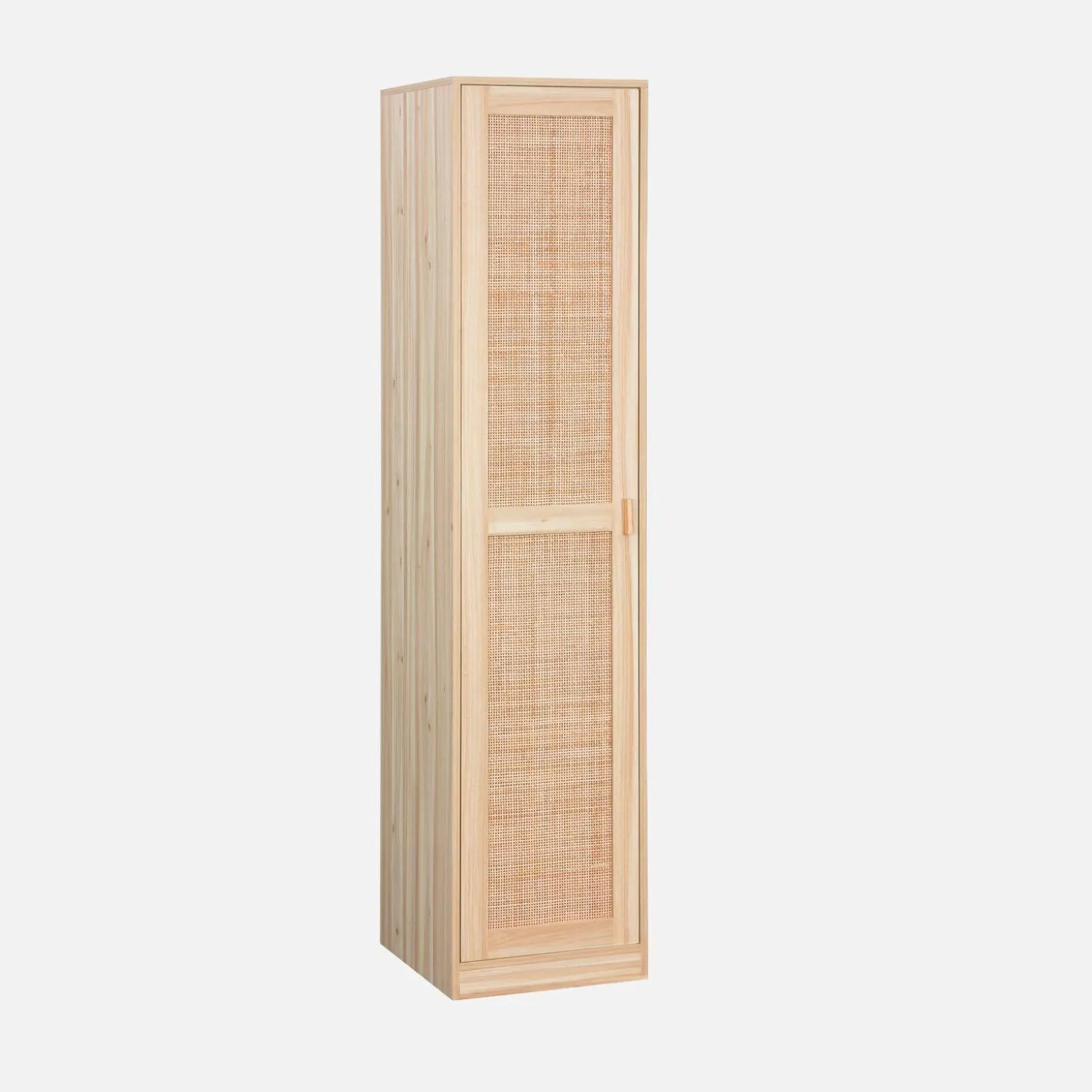 Kleiderschrank mit Rattan-Geflecht und Holzdekor, 1 Tür, 5 Regale
