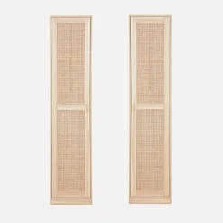 Kleiderschrank mit Rattan-Geflecht und Holzdekor, 1 Tür, 5 Regale