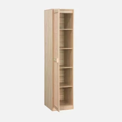 Kleiderschrank mit Rattan-Geflecht und Holzdekor, 1 Tür, 5 Regale