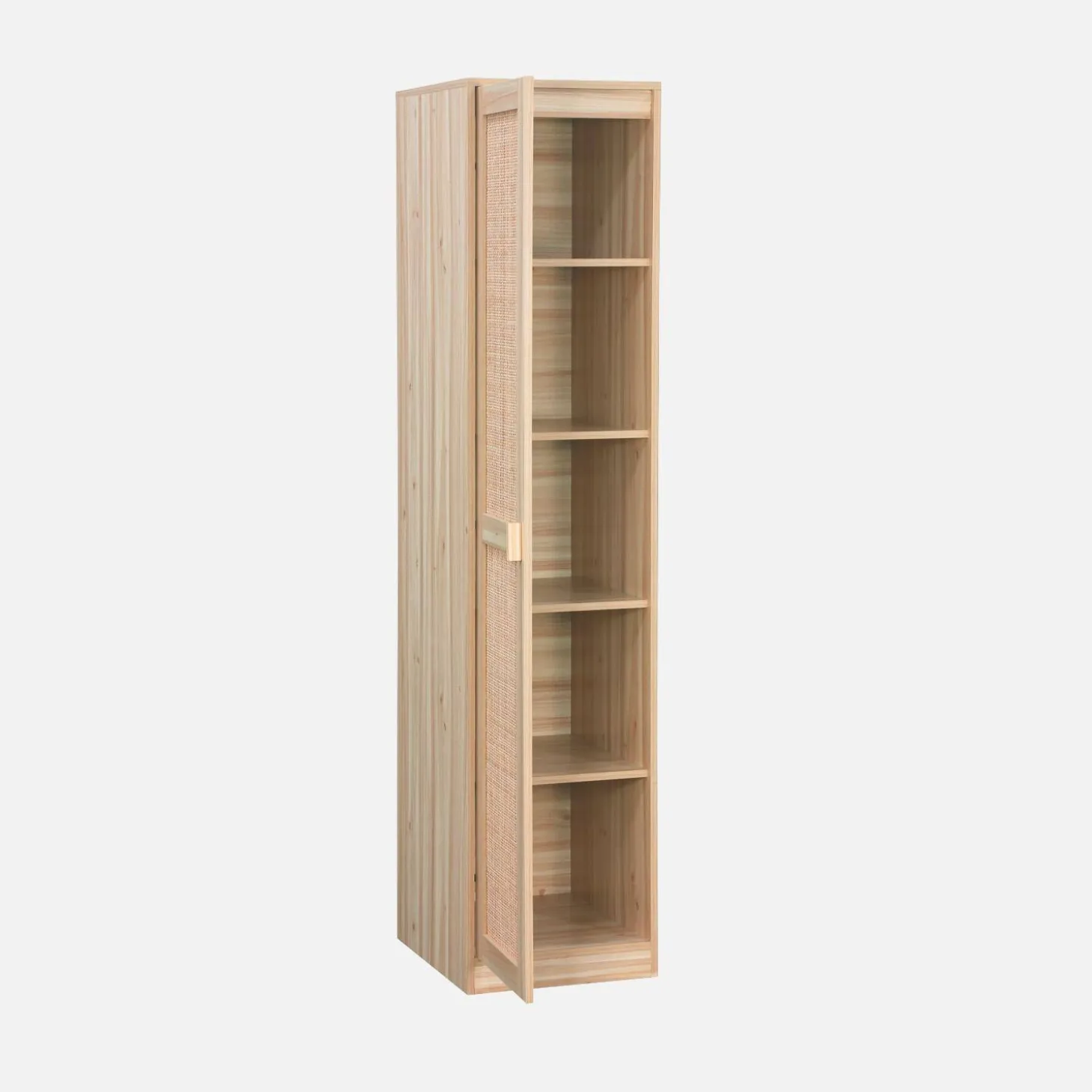 Kleiderschrank mit Rattan-Geflecht und Holzdekor, 1 Tür, 5 Regale
