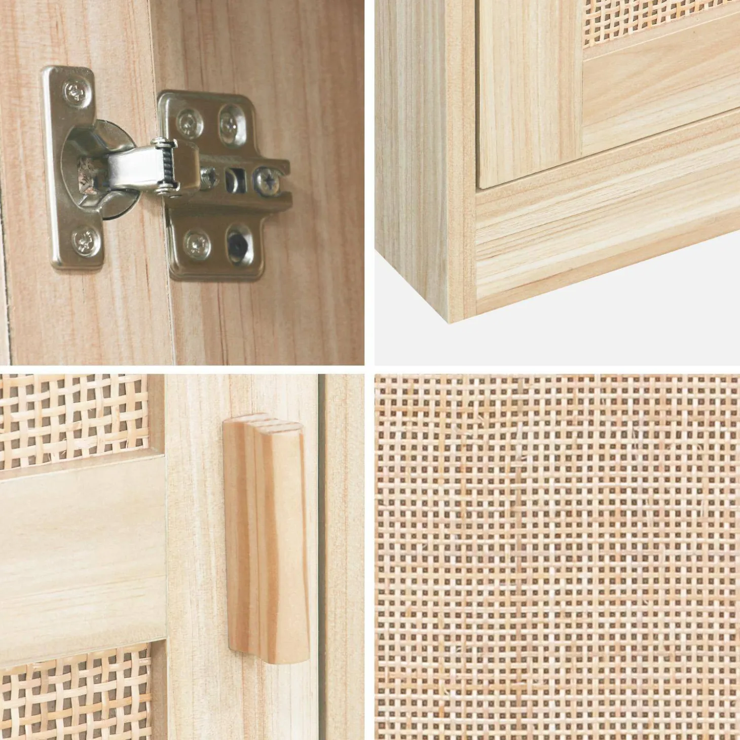 Kleiderschrank mit Rattan-Geflecht und Holzdekor, 1 Tür, 5 Regale