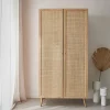 Kleiderschrank mit Rattan-Geflecht und Holzlook, 2 Türen