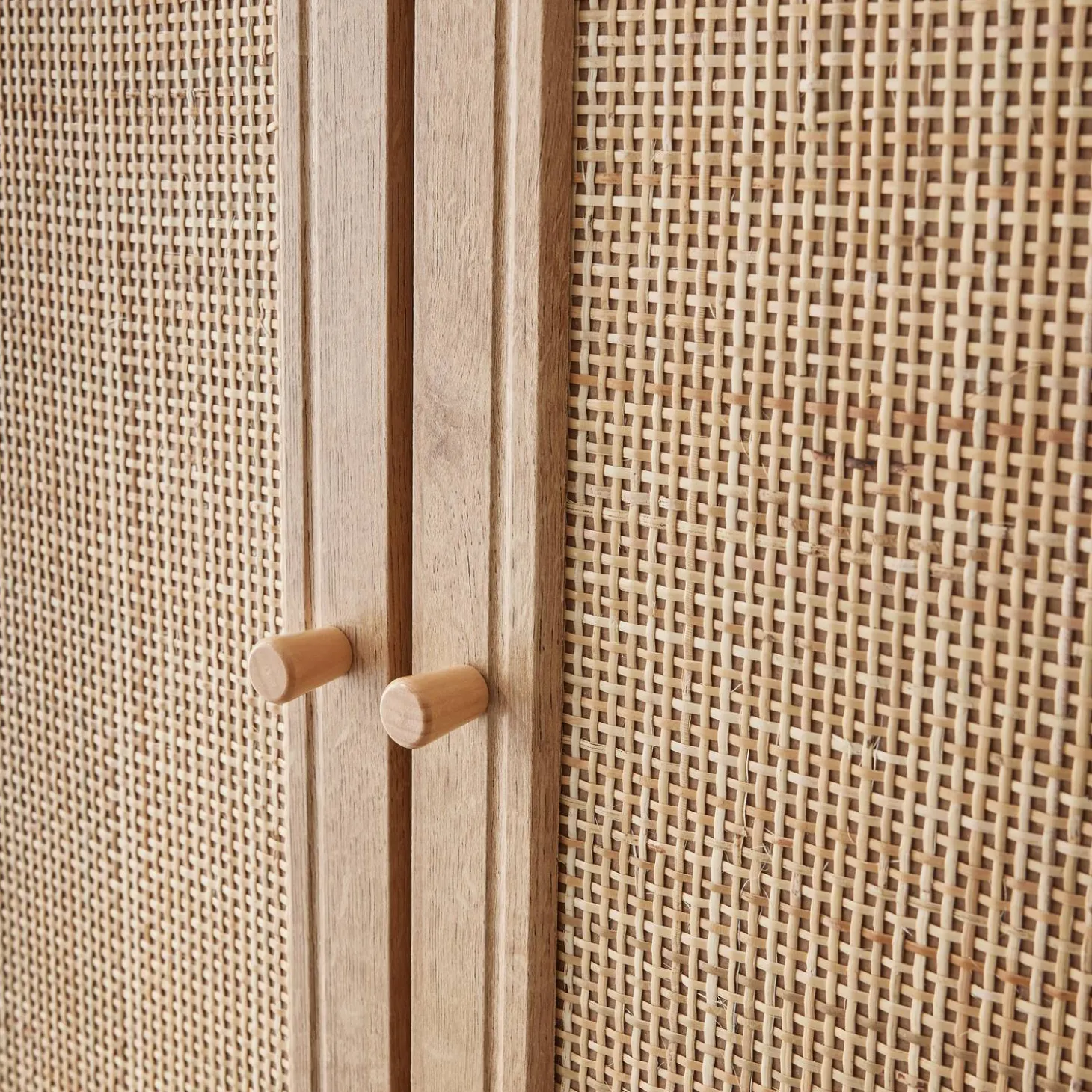 Kleiderschrank mit Rattan-Geflecht und Holzlook, 2 Türen