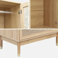 Kleiderschrank mit 2 Türen, 2 Schubladen und Rattan-Geflecht