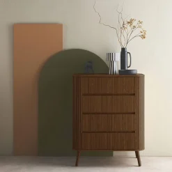 Kommode geriffeltes Holzdekor 4 Schubladen