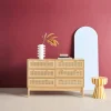 Kommode Holzdekor und Rattan-Geflecht 6 Schubladen