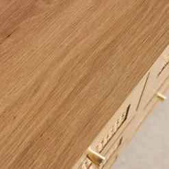 Kommode Holzdekor und Rattan-Geflecht 6 Schubladen