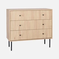 Kommode mit gerilltem Holzdekor 3 Schubladen