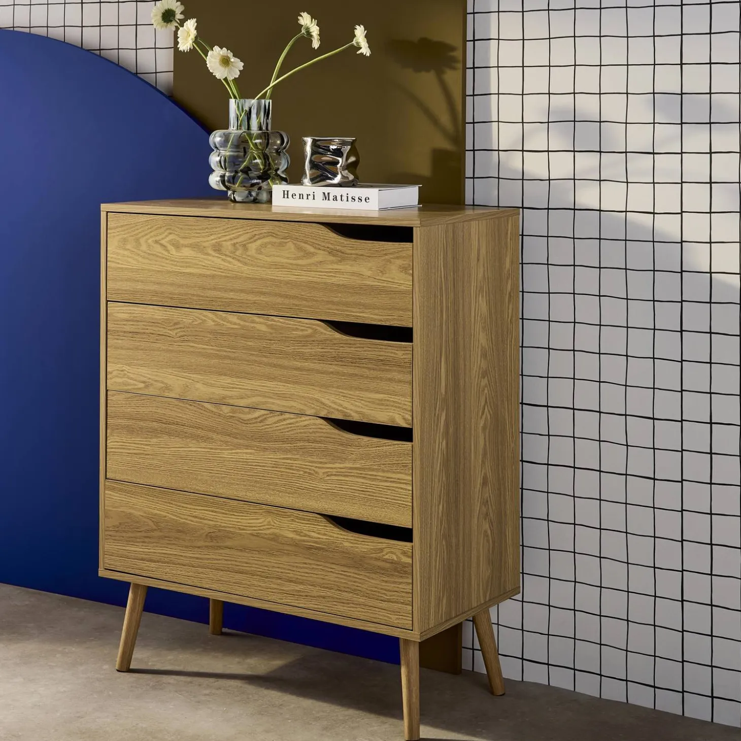Kommode mit Holzdekor, 4 Schubladen