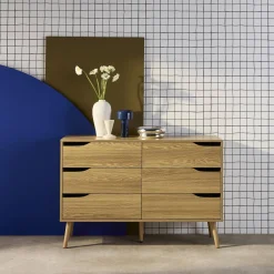 Kommode mit Holzdekor, 6 Schubladen