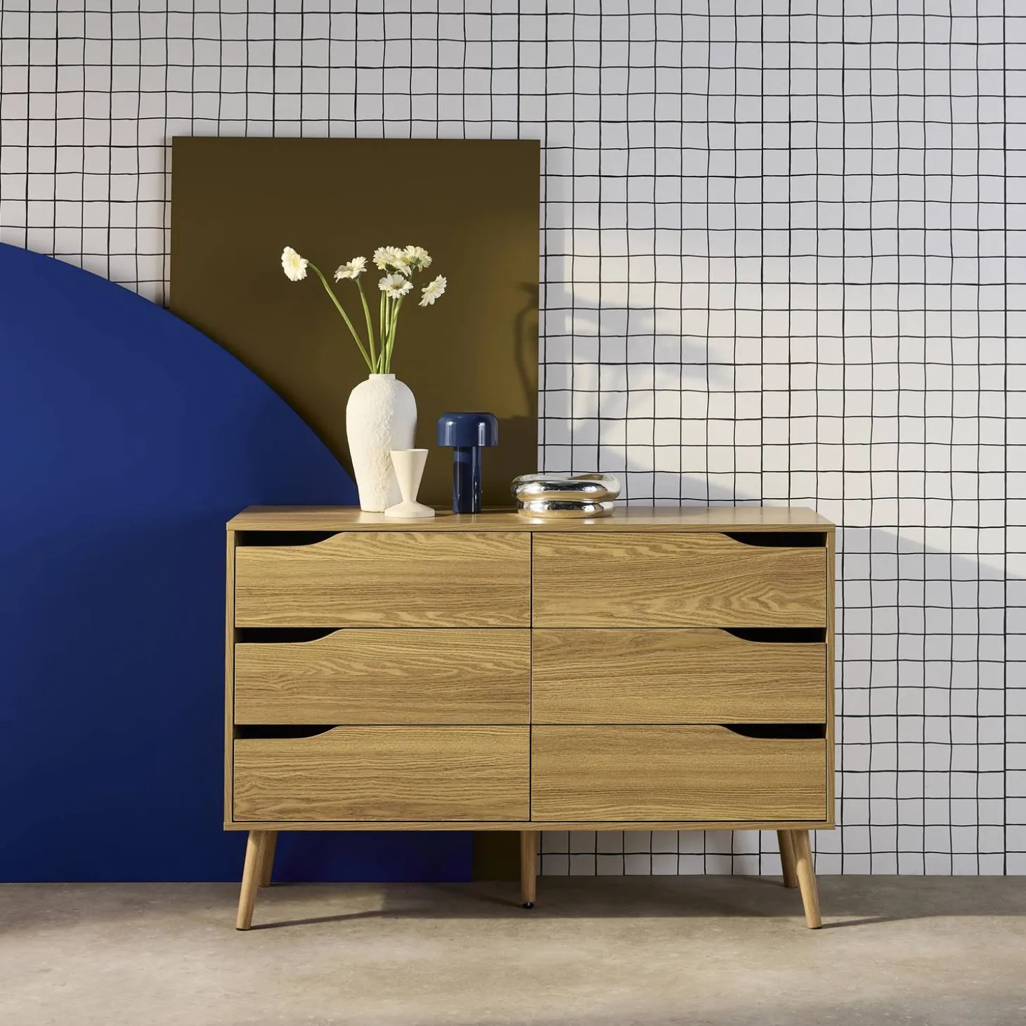 Kommode mit Holzdekor, 6 Schubladen