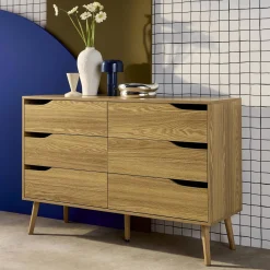 Kommode mit Holzdekor, 6 Schubladen