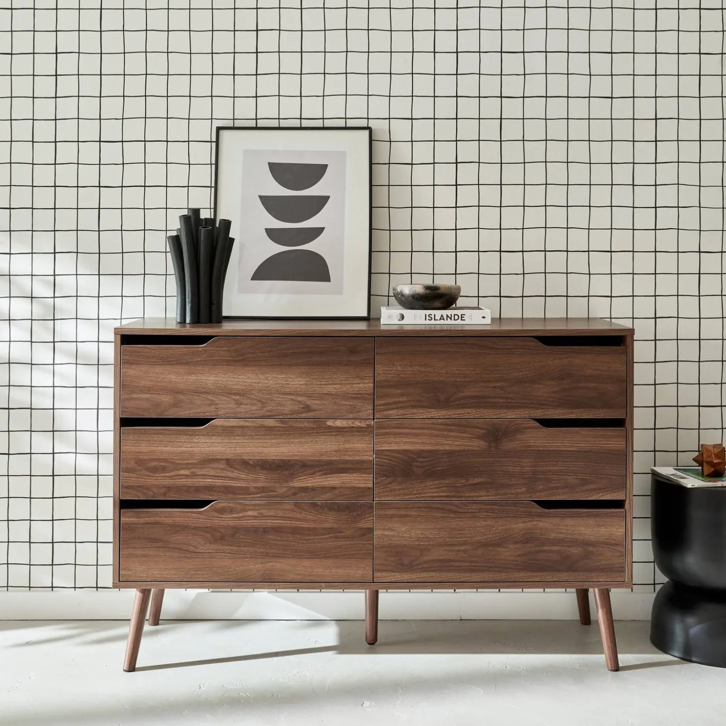 Kommode mit Holzdekor, 6 Schubladen