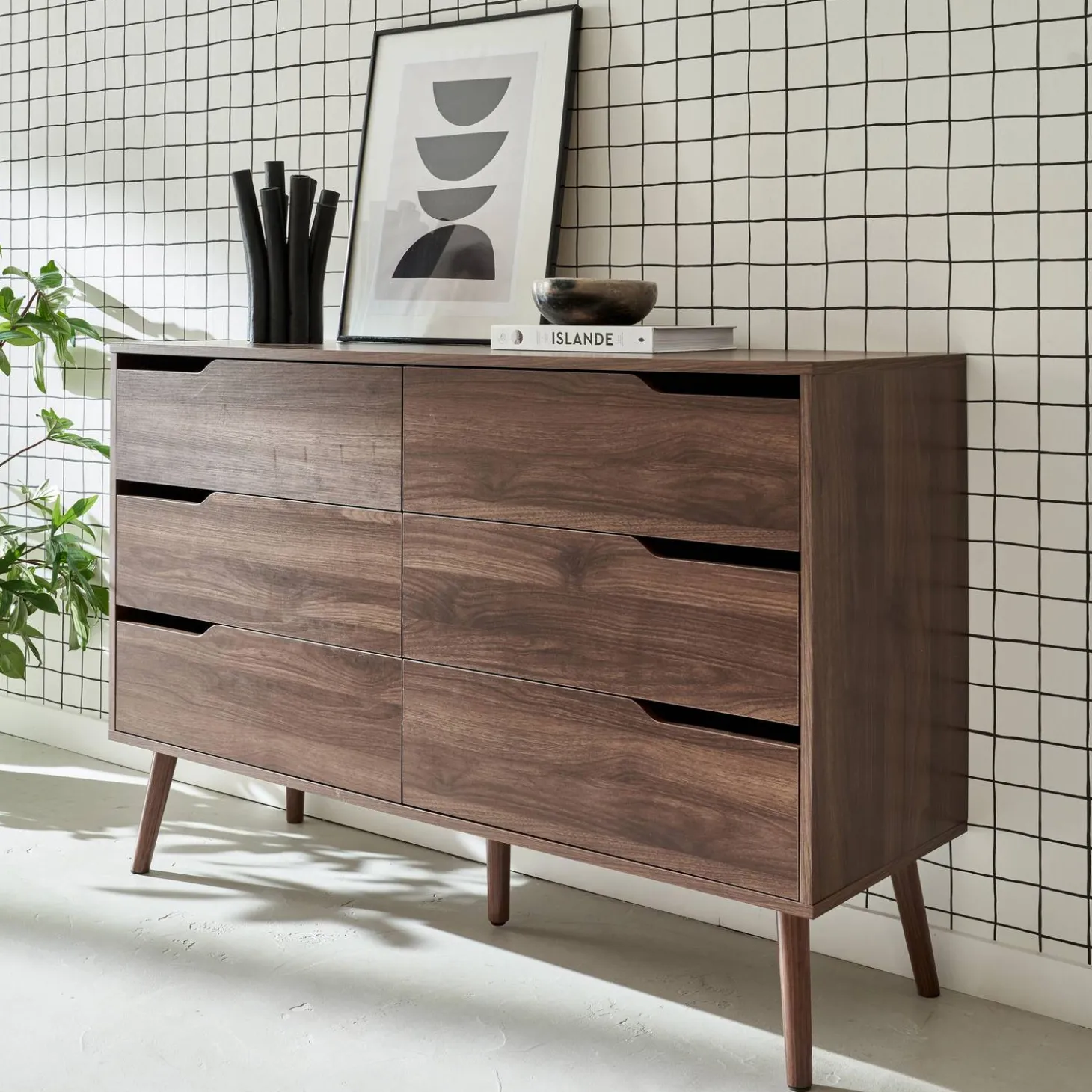 Kommode mit Holzdekor, 6 Schubladen