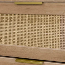 Kommode mit Holzdekor und abgerundetem Rattan-Geflecht 3 Schubladen