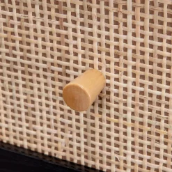 Kommode mit Holzeffekt und Rattan-Geflecht 3 Schubladen