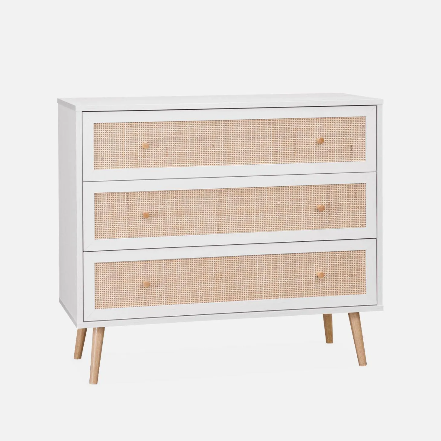 Kommode mit Holzeffekt und Rattan-Geflecht 3 Schubladen