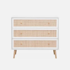 Kommode mit Holzeffekt und Rattan-Geflecht 3 Schubladen