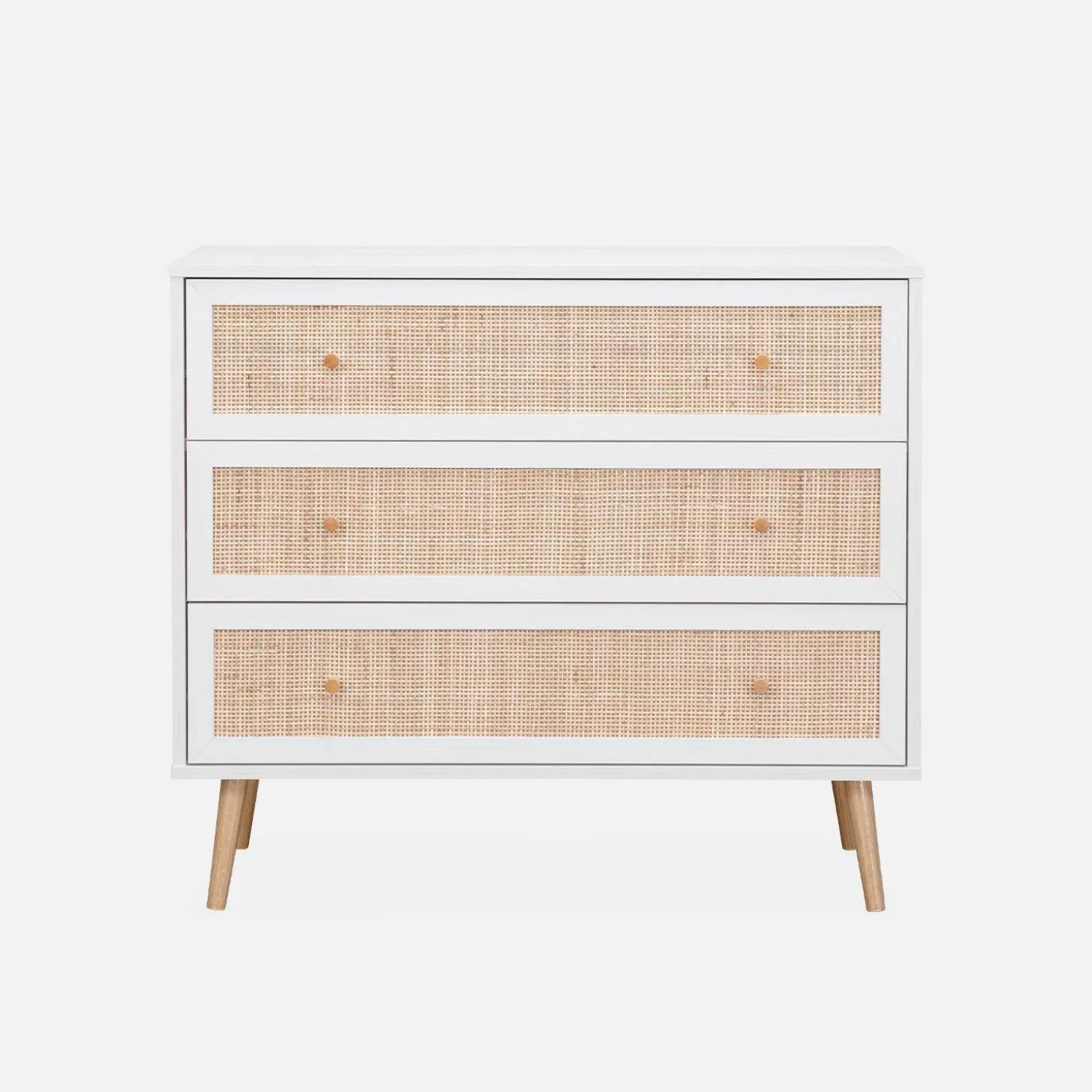 Kommode mit Holzeffekt und Rattan-Geflecht 3 Schubladen