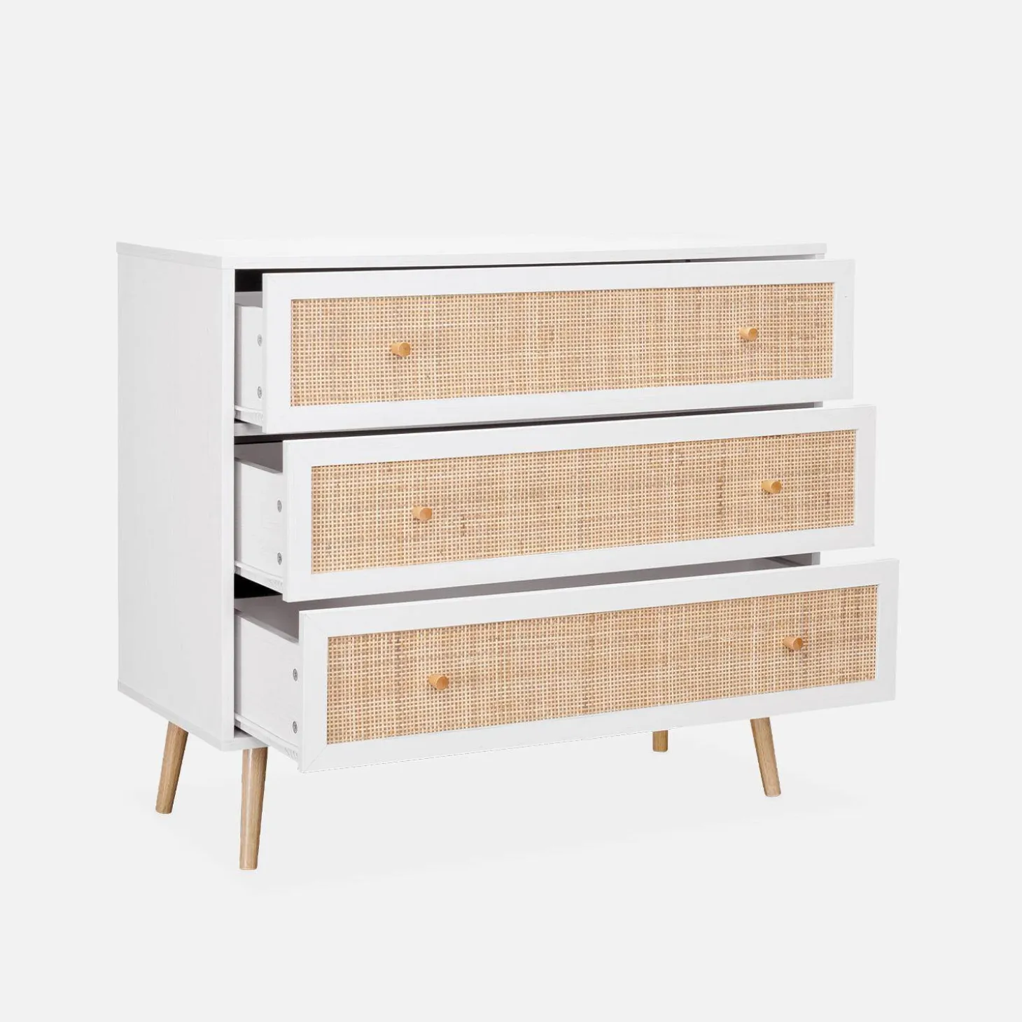 Kommode mit Holzeffekt und Rattan-Geflecht 3 Schubladen