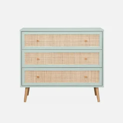Kommode mit Holzeffekt und Rattan-Geflecht 3 Schubladen