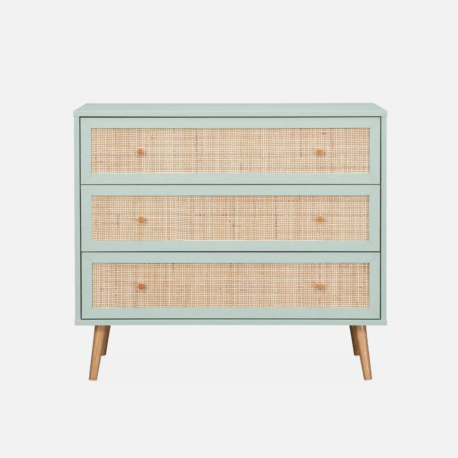 Kommode mit Holzeffekt und Rattan-Geflecht 3 Schubladen