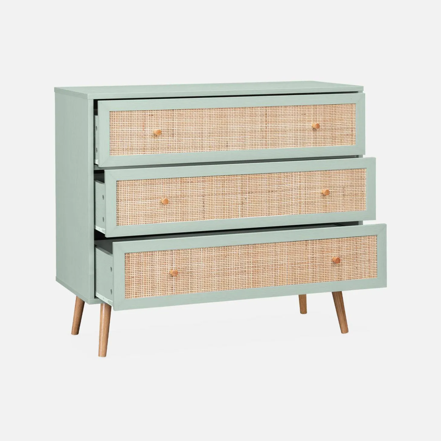 Kommode mit Holzeffekt und Rattan-Geflecht 3 Schubladen