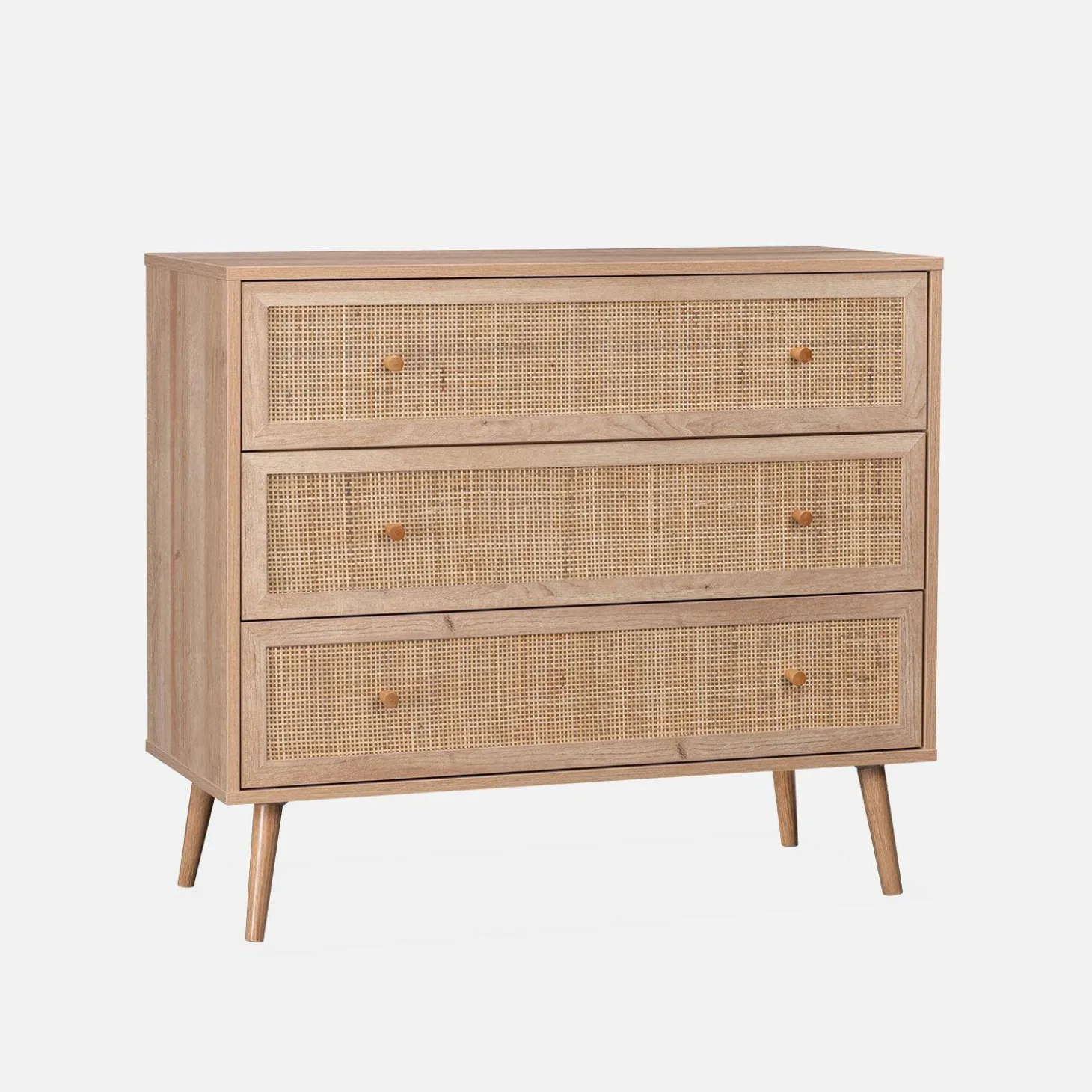 Kommode mit Holzeffekt und Rattan-Geflecht 3 Schubladen