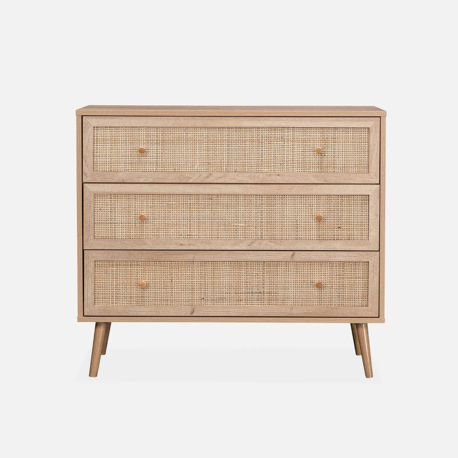 Kommode mit Holzeffekt und Rattan-Geflecht 3 Schubladen