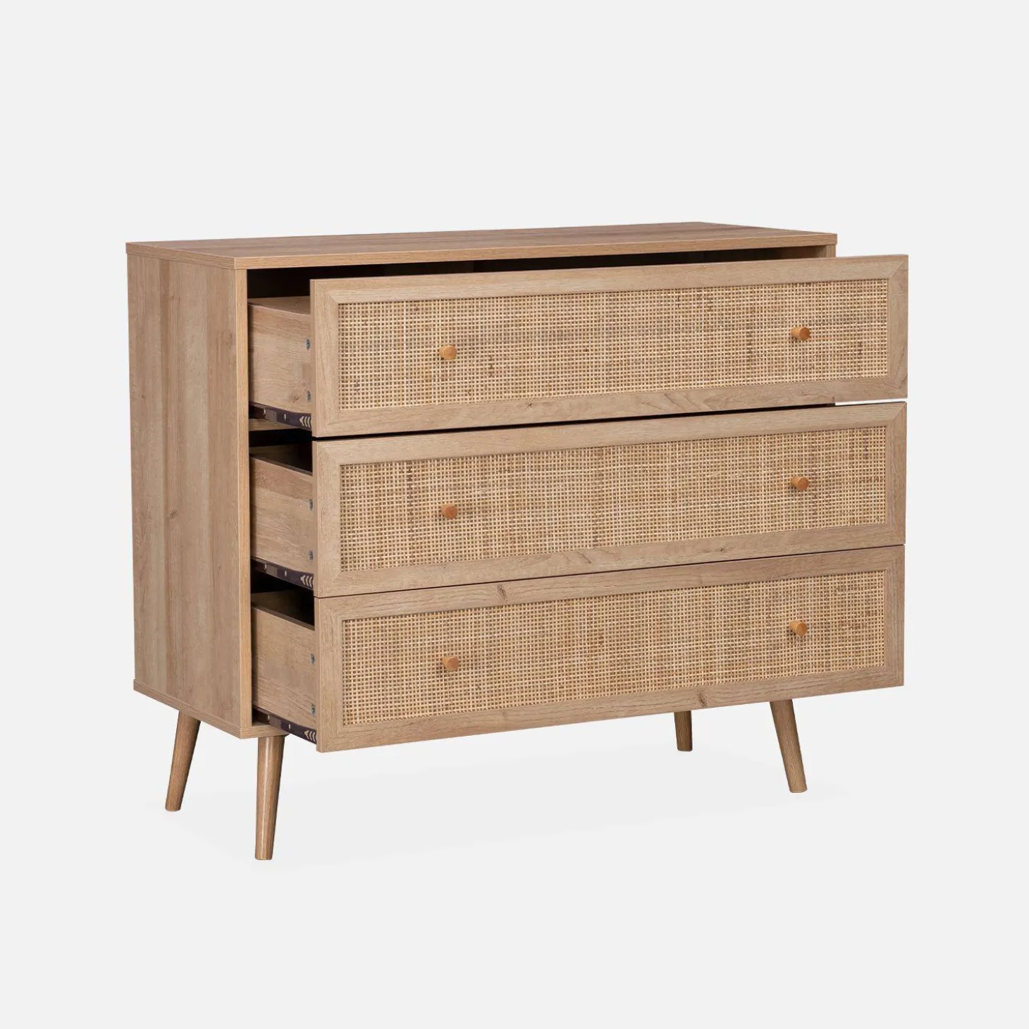 Kommode mit Holzeffekt und Rattan-Geflecht 3 Schubladen