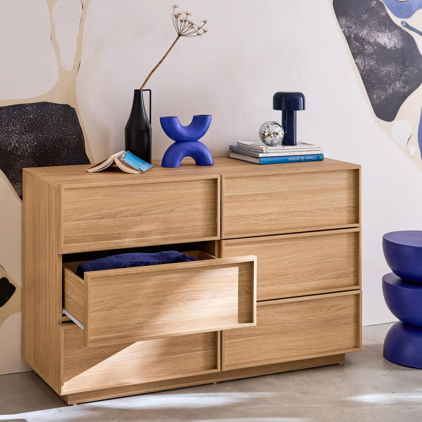 Kommode mit Holzlook und 6 Schubladen
