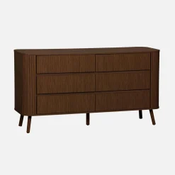 Kommode mit 6 Schubladen, geriffelter Holzlook