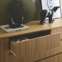 Kommode mit 6 Schubladen, geriffelter Holzlook