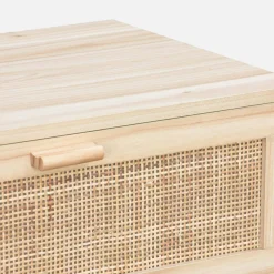 Kommode mit 6 Schubladen Rattan-Geflecht und Holzdekor