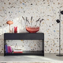 Konsole mit 2 Schubladen, 1 Regal, abgerundet Holzoptik