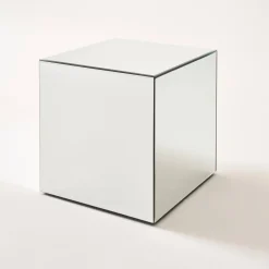 Kubischer Tisch mit Spiegelglas, Sofaende, Beistelltisch, 30 cm