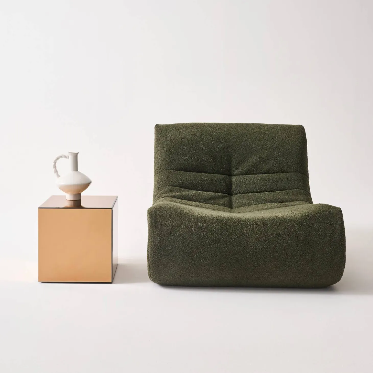 Kubischer Tisch mit Spiegelglas, Sofaende, Beistelltisch, 35 cm