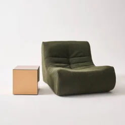 Kubischer Tisch mit Spiegelglas, Sofaende, Beistelltisch, 35 cm